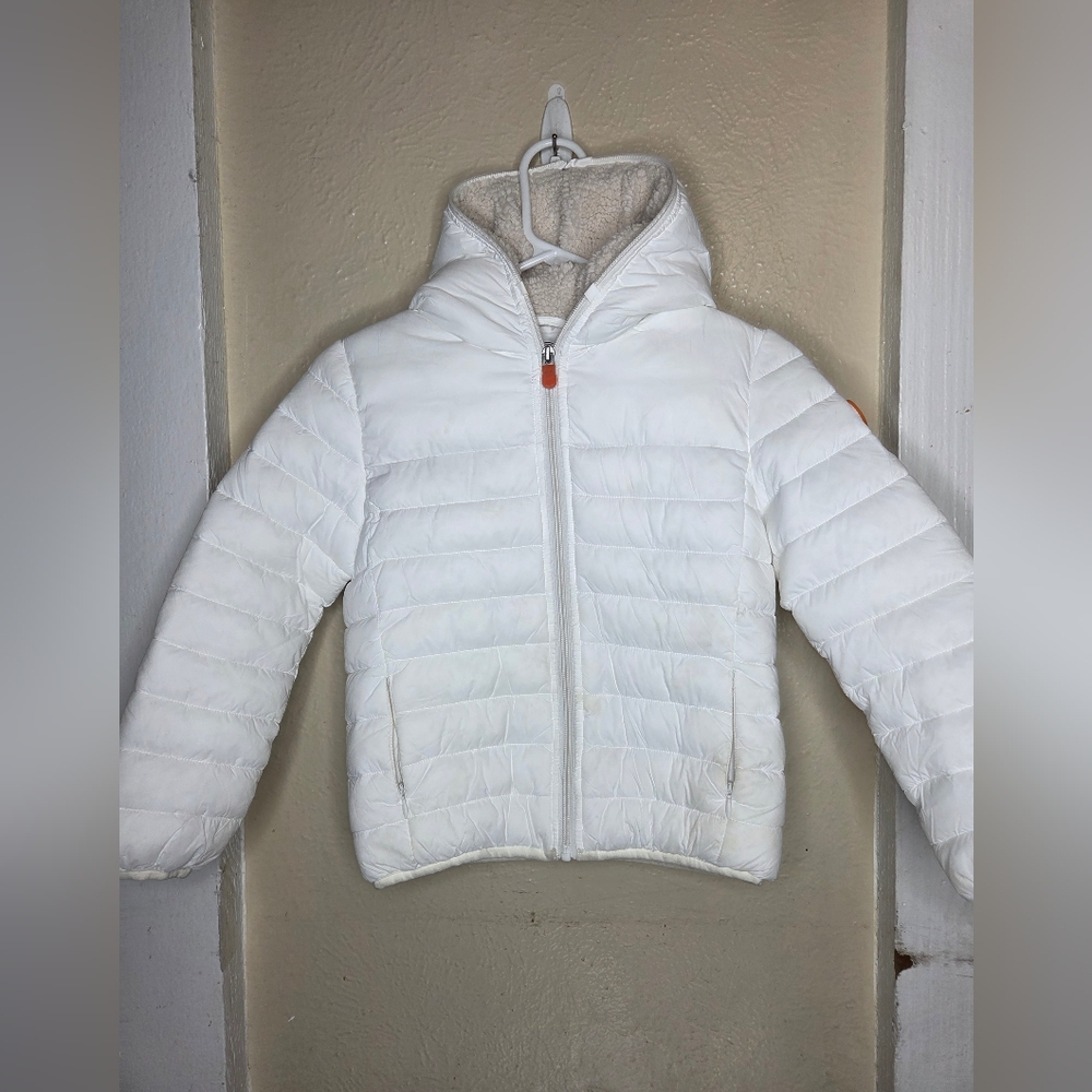 Save The Duck Kids Eli Water Repellent Hooded Puffer Jacket Boys Size 6 White
